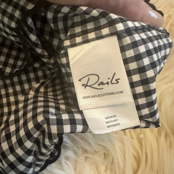 Rails Harley Shirt in Black & White Gingham w Flutter Sleeve - size Medium - EUC - Picture 8 of 16
